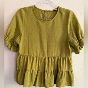 Paper Crane Olive Green Peplum Blouse Large